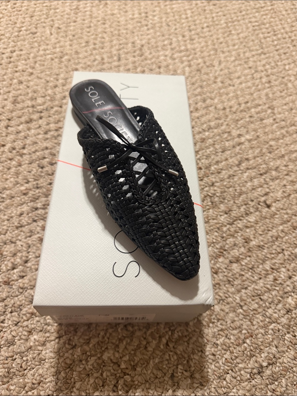 Sole Society Black Woven Pointed Lace-Up Mule